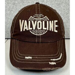 Valvoline Racing Distressed Hat Cap StrapBack One Size Fits All Brown‎